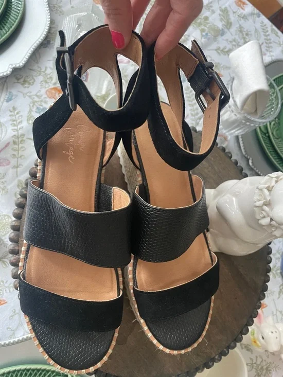 Crown Vintage Daylen Black Espadrille Platform Sandals Size 7M - Picture 2 of 9